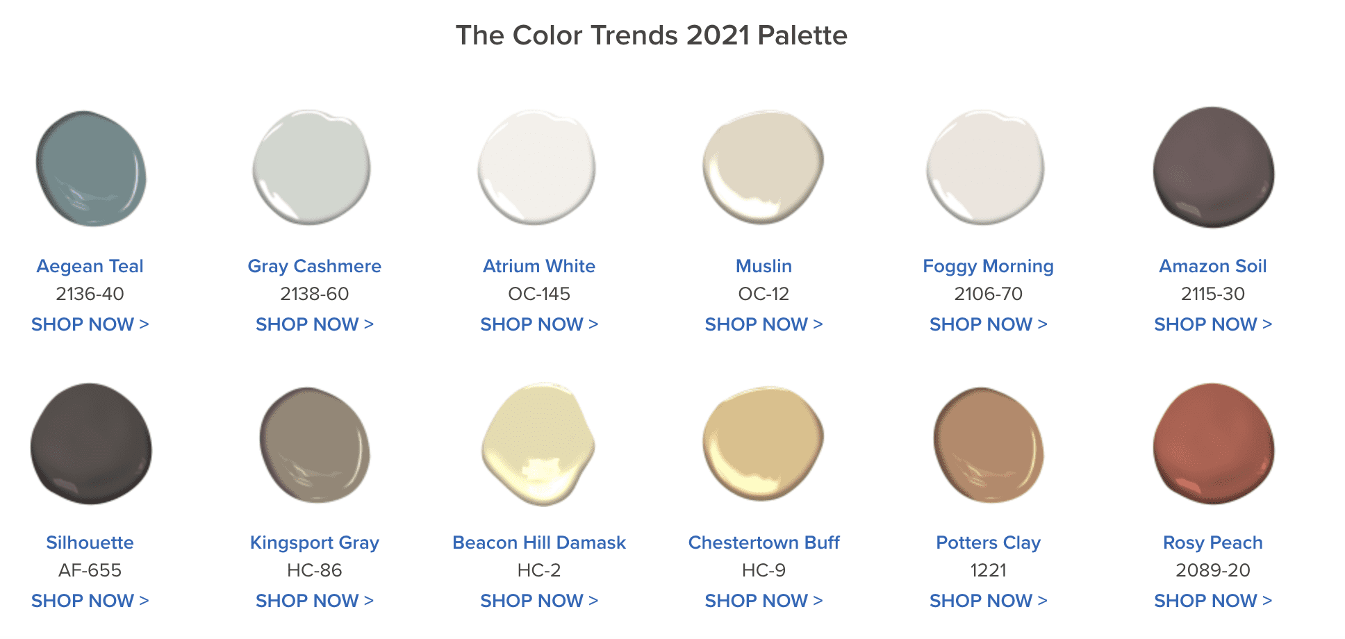 Benjamin Moore Color Palette 2021